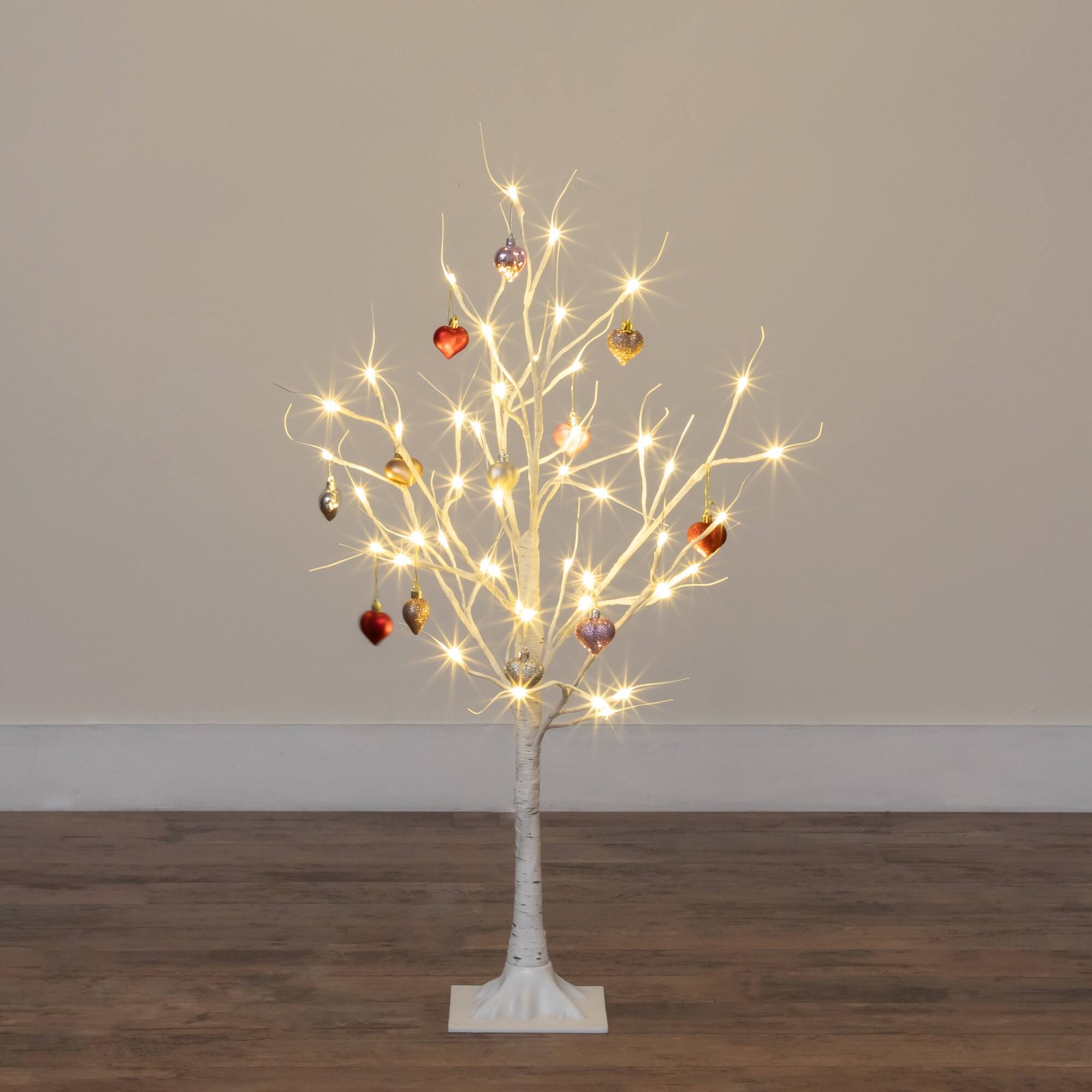 3ft. Pre-Lit Artificial Valentine's Day Twig Tree with 40 Warm White LED Lights and Heart Ornaments